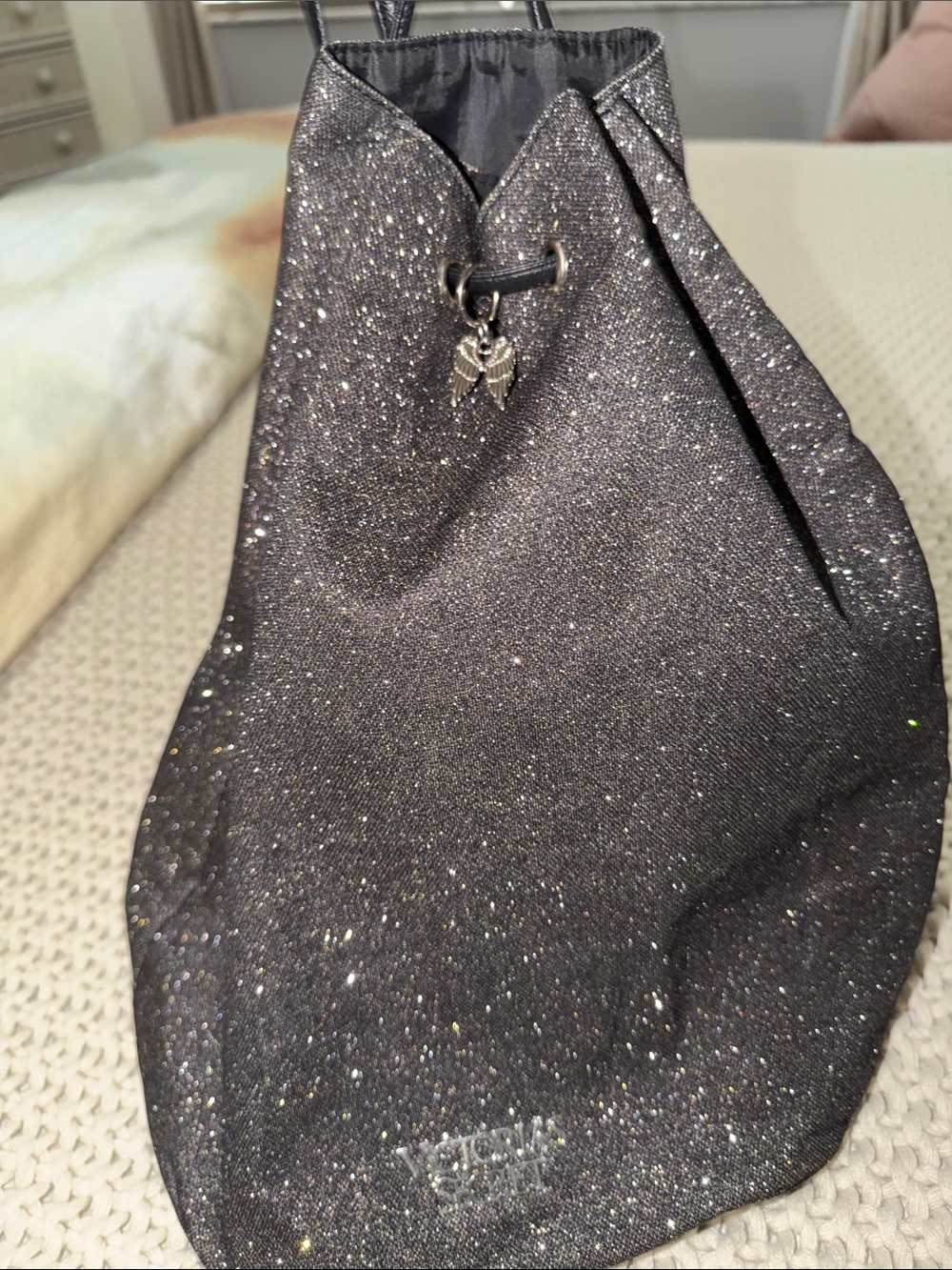 Victoria's Secret Black Sparkling Drawstring Backpack - Picture 7 of 13
